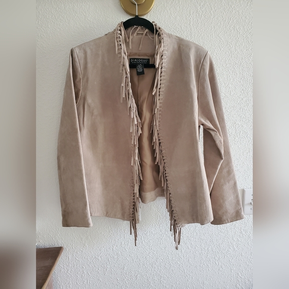 Dialogue Womens Suede Leather Jacket  tan Fringed Western Cowgirl Prairie Boho M - Picture 1 of 10